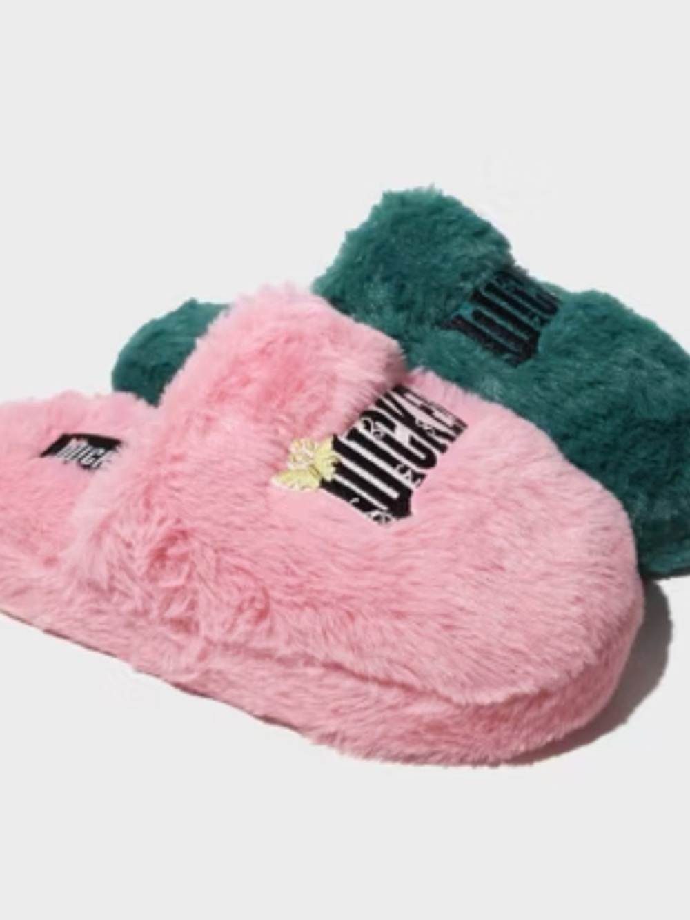 Wicked Pink & Green Plush Slippers - Cozy Fuzzy Slide
